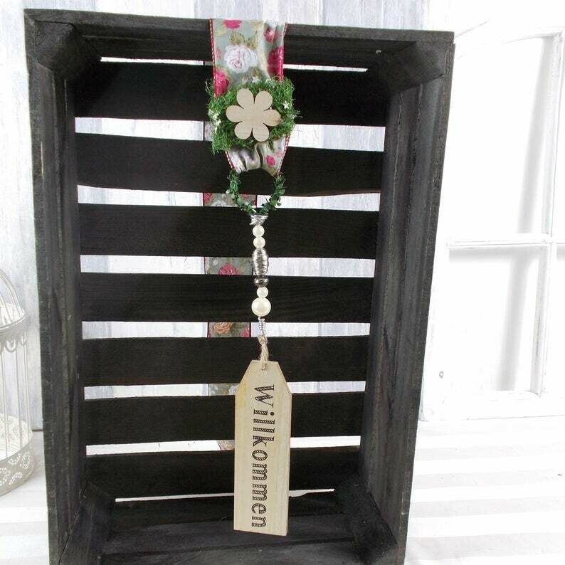 Fensterdeko, Holzschild Willkommen, Landhaus Stil