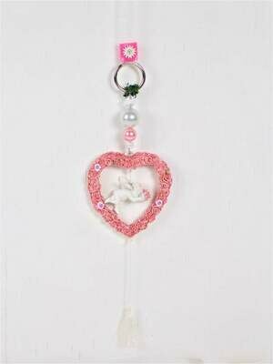 Fensterdeko, Herz mit Engel, rosa weiß, Hänger