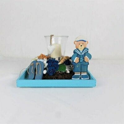 Tischdeko maritim mit Windlicht und Seebär, Sommerdeko, Tischgesteck Tischdeko maritim mit Windlicht und Seebär, Sommerdeko, Tischgesteck