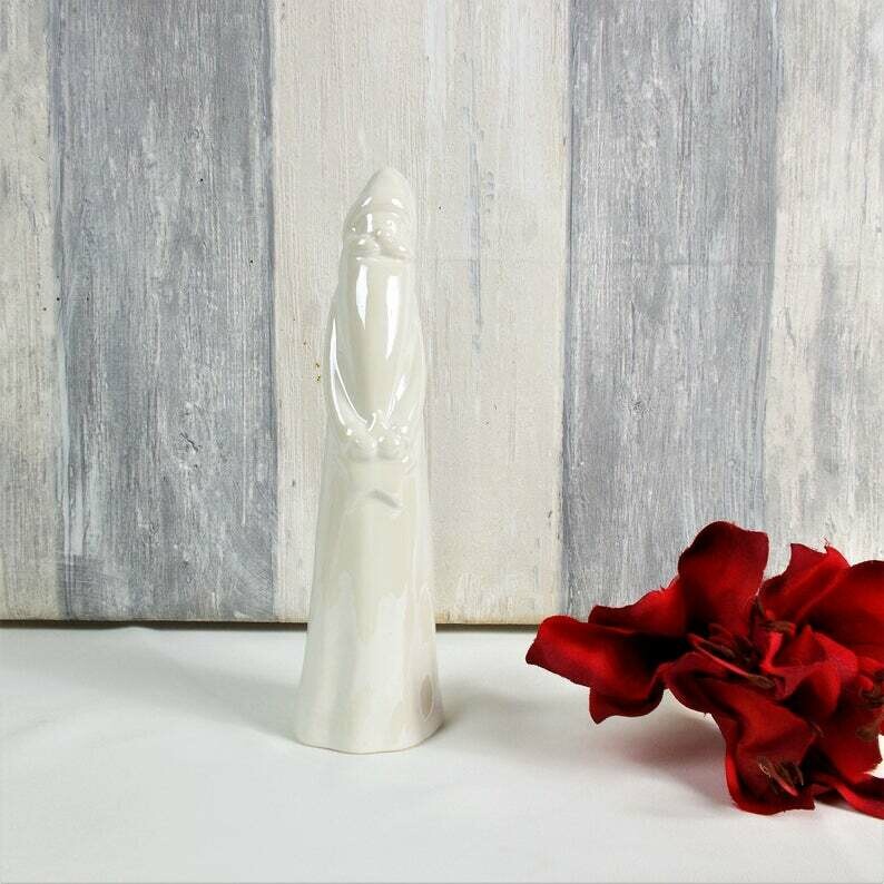 Weihnachtsdeko, groß, weißer Nikolaus Keramik, Floristikbedarf