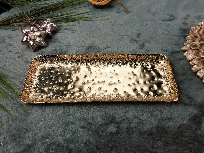 Weihnachtsdeko Aluminiumtablett champagner gold, länglich, edel, elegant, Tischdeko Tablett