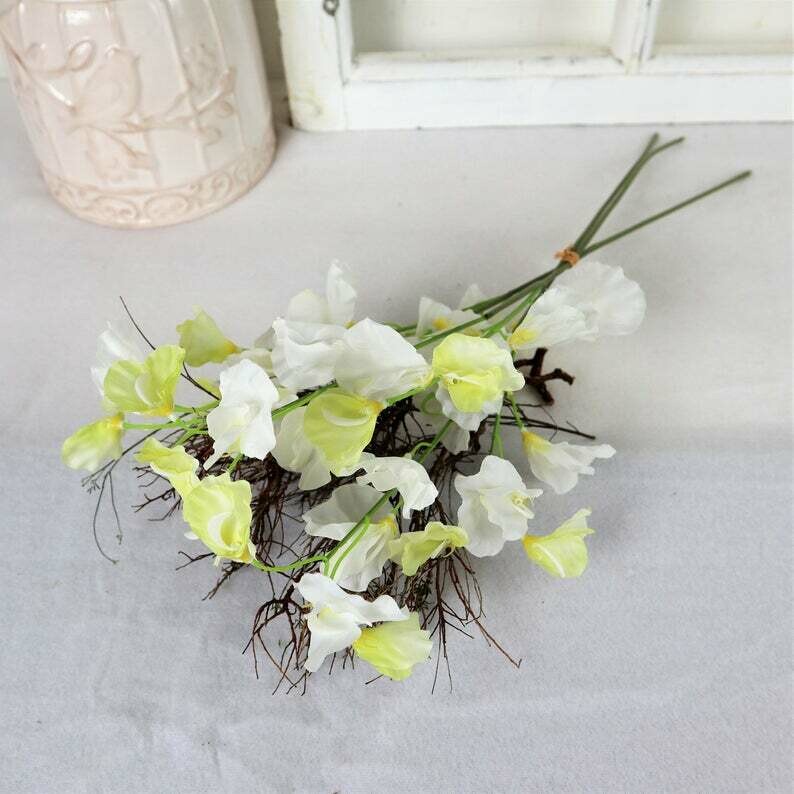 Lathyrus Bund Deko Blumen, Tischdeko, weiß, Platterbse, 3 Stiele pro Bund, Pro Stiel 2,95 Euro, Floristikbedarf