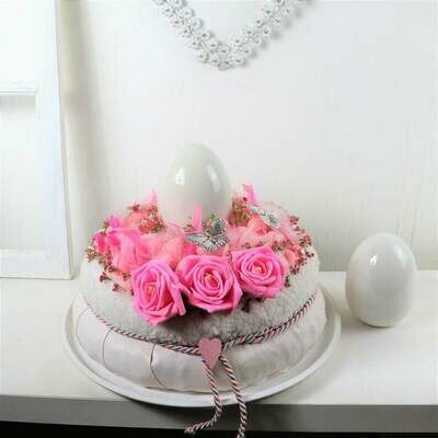 Osterdeko, weiß rosa, Ostergesteck, Osterkranz groß