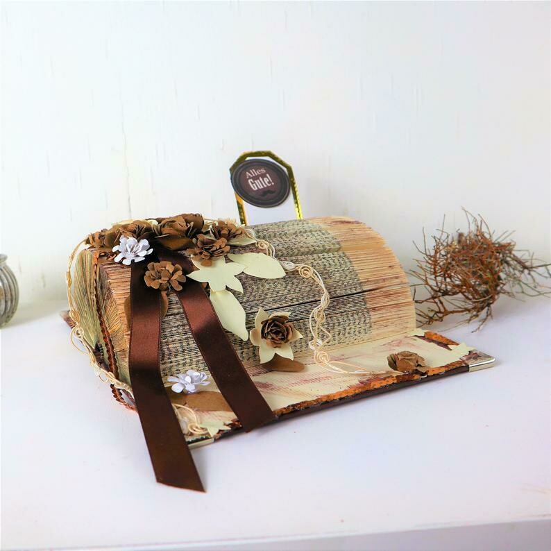 Notizhalter Buch, im Vintage Stil, beige braun