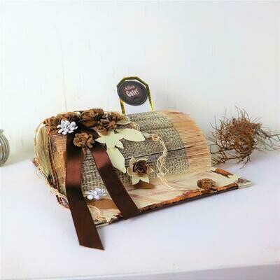 Notizhalter Buch, im Vintage Stil, beige braun