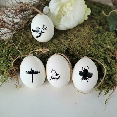 Osterdekoration Ostereier, Hühnereier, Schmetterling, Handarbeit, 4er Set, Stückpreis 1,20 Euro, Floristikbedarf