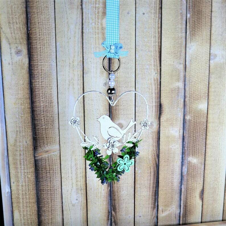 Fensterdeko, Herz mit Vogel, Landhausstil