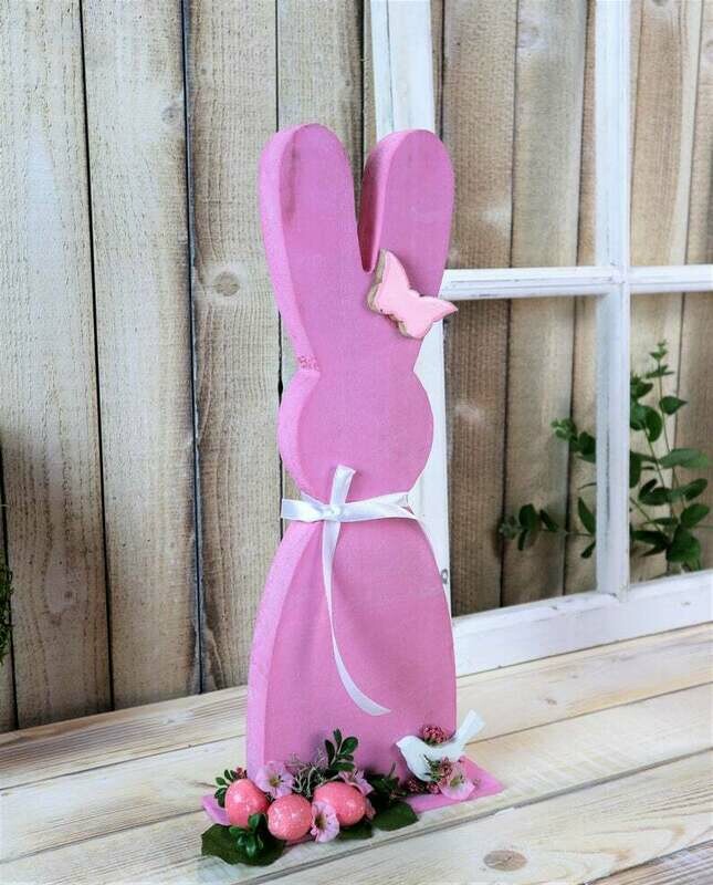 Ostergesteck, dekorierte Osterhase in Rosa, Holzhase, groß, Hase
