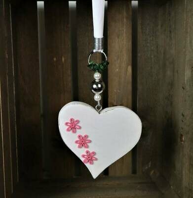 Frühlingsdeko, Fensterdeko Herz, weiß rosa aus Holz