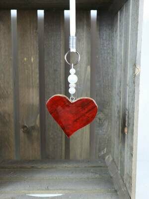 Fensterdeko Herz, Holz, rot