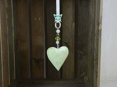 Fensterdeko Herz zart grün Metall emailliert