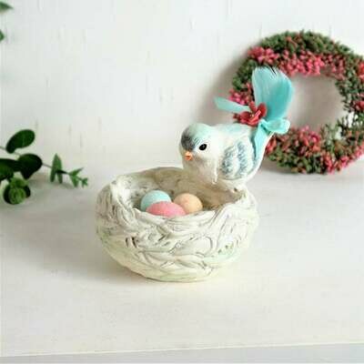 Frühlingsdeko Vogel mit Nest, Floristikdeko