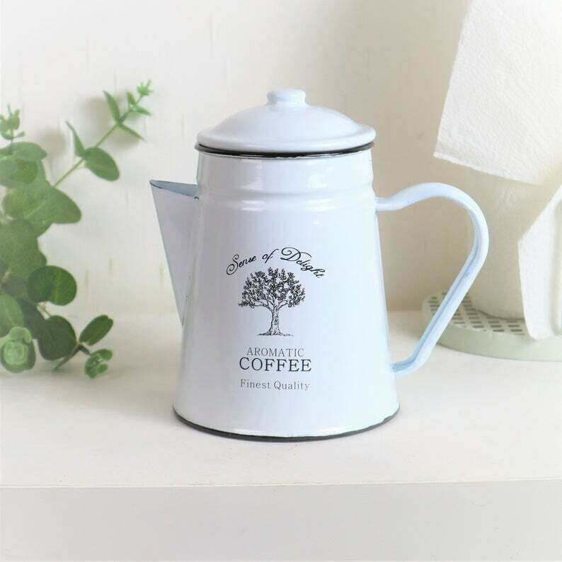 Deko Kaffeekanne aus Emaille, Landhausdeko, Floristikdeko