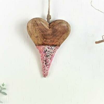 Fensterdeko Holzherz mit Glitzer, rosa, groß, Floristikdeko Fensterdeko Holzherz mit Glitzer, rosa, groß, Floristikdeko