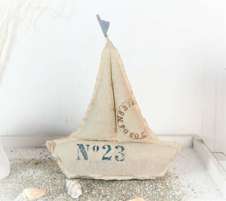 Wohndeko maritim Stoffsegelboot, beige Floristikdeko