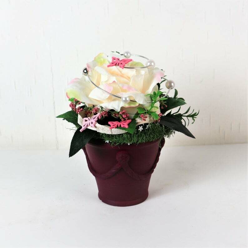 Tischdeko, Tischgesteck mit Rose, Landhaus, Gesteck