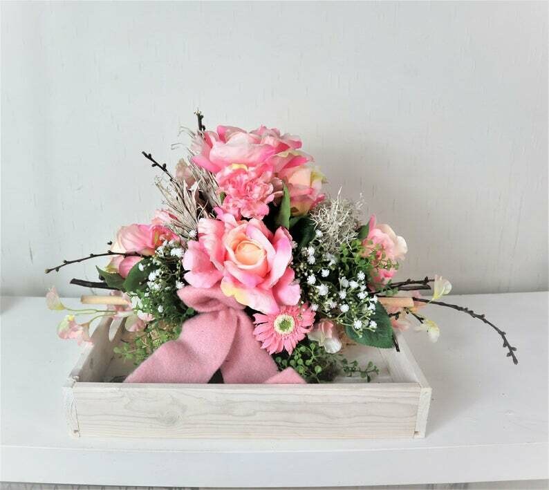 Tischgesteck, Tischdeko groß, weiß rosa edel romantisch