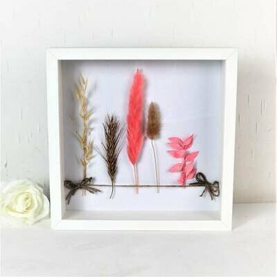 Trockenblumendeko, Trockenblumenarrangement, Bilderrahmen mit Trockenblumen