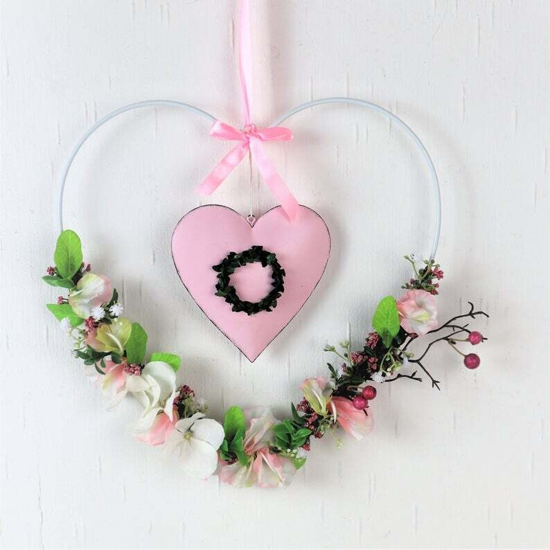 Türkranz, Fensterdeko, Fensterhänger, Herz rosa