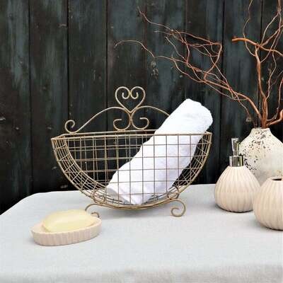 Deko Korb halbrund mit Herzdekor, zum Hängen oder Stehen, klein, Floristikdeko