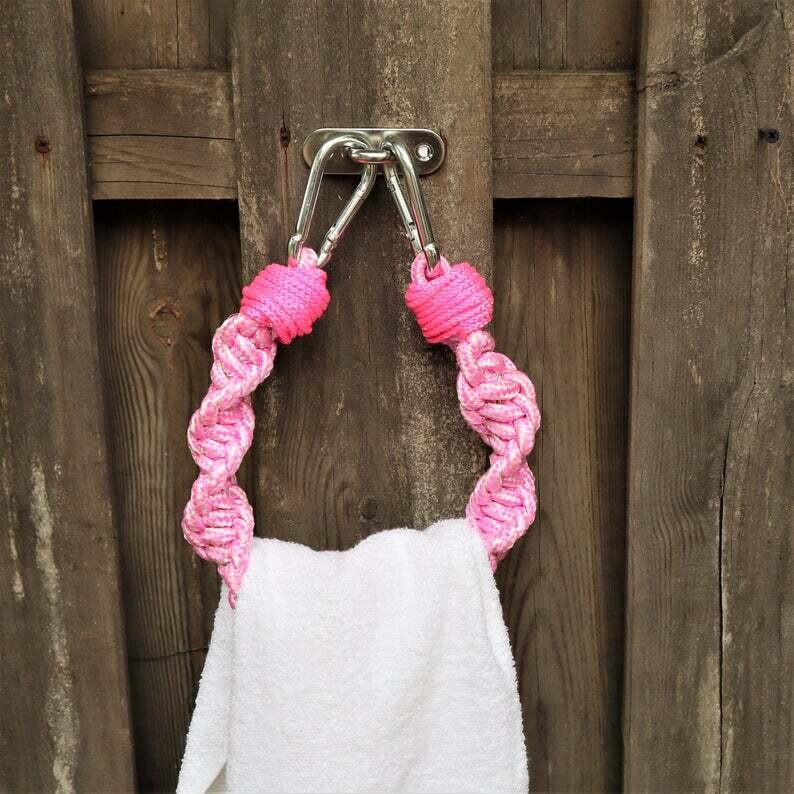 Handtuchhalter, Makramee Technik, rosa pink, Badezimmerdeko