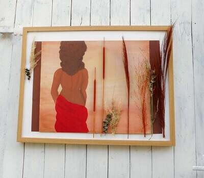 Wand Bild, Frau in Savanne, handgemalt, Wanddekoration