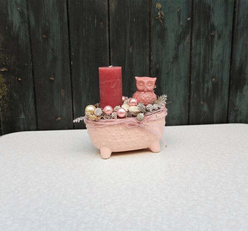 Adventsgesteck rosa verspielt, Weihnachten, Eule