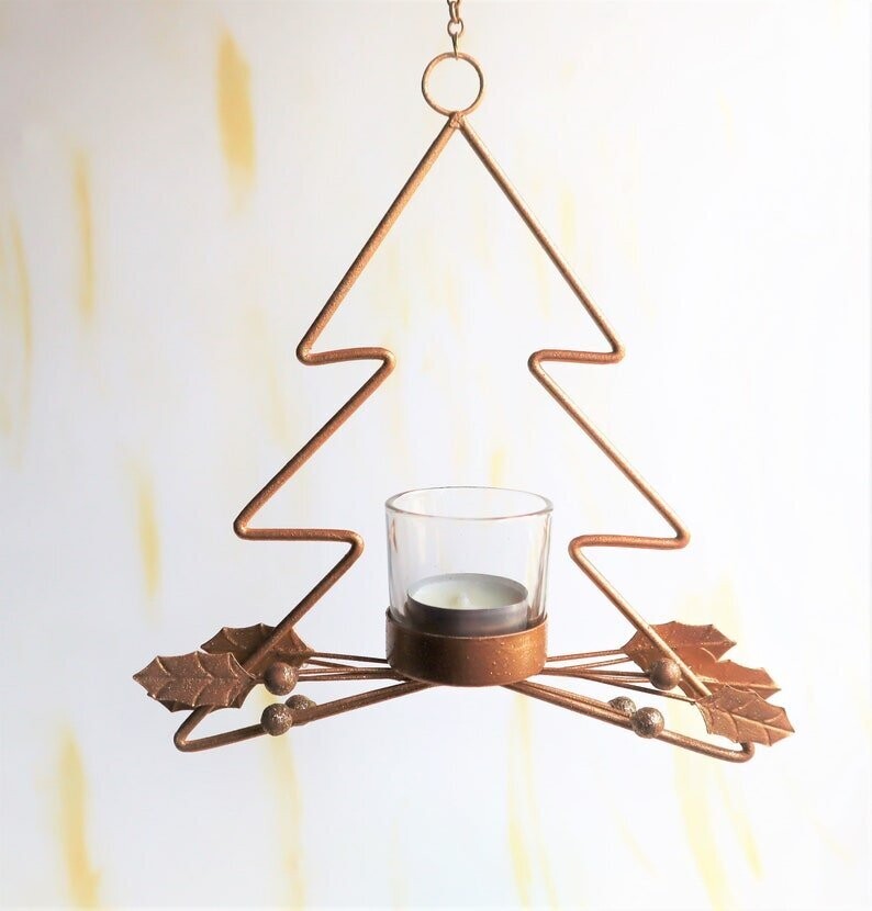 Kerzenhalter Tannenbaum goldfarbig zum Hängen