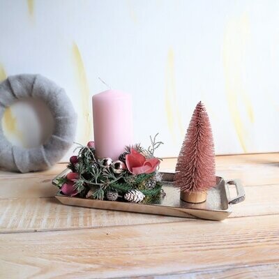 Adventsgesteck Weihnachtsdeko rosa, Kerzengesteck