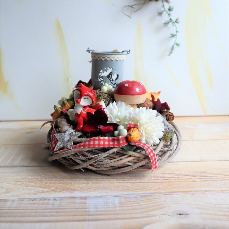 Tischdeko, Herbstdeko, Tischgesteck Pilz