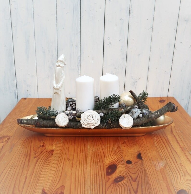 Adventsgesteck Kerzengesteck Weihnachtsdeko länglich