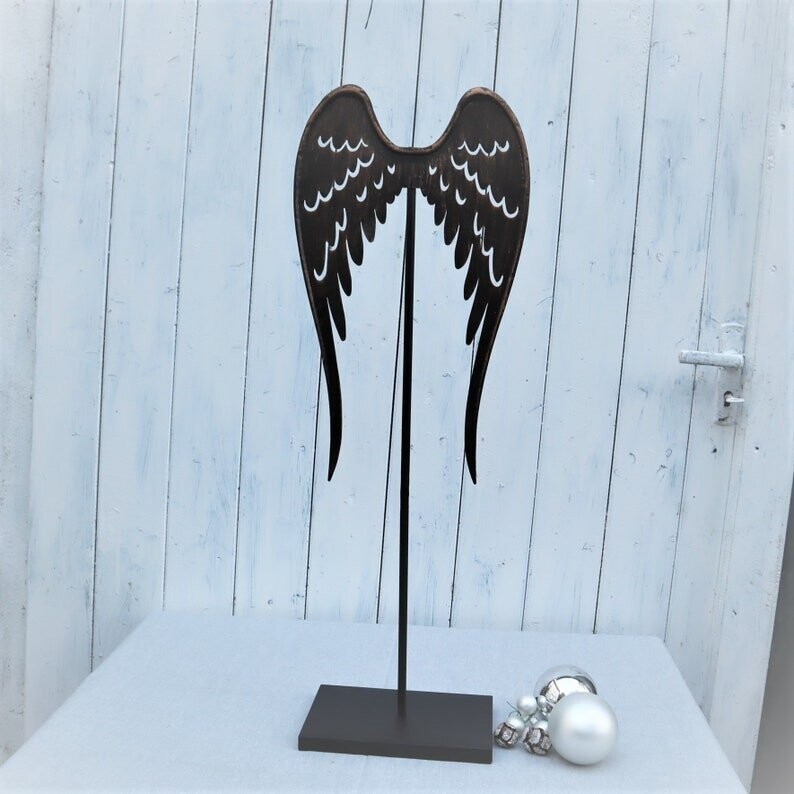 Engelsflügel Wohndeko Skulptur, schwarz kupferfarbig