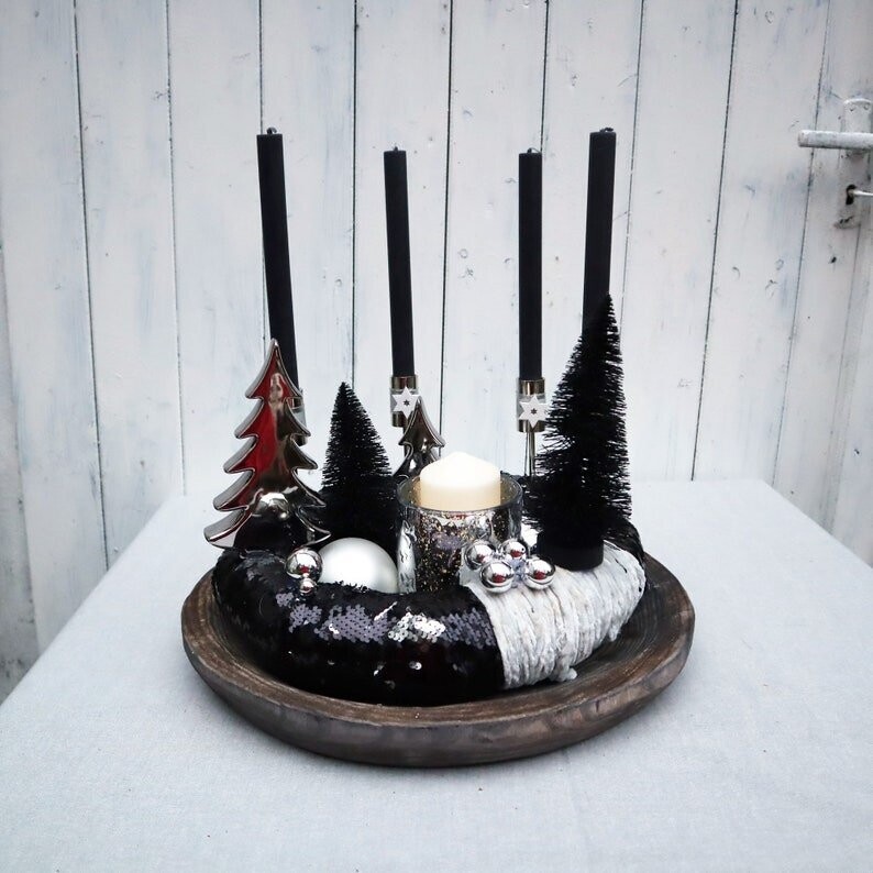 Adventskranz exklusiv schwarz silber