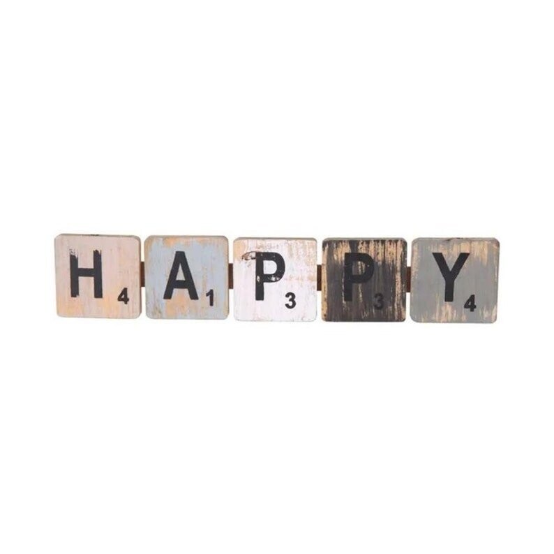 Deko Schild, Holz "happy"
