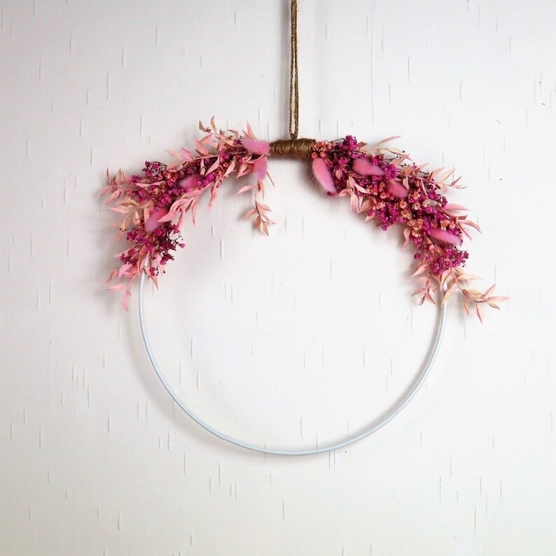 Fensterdeko Hoop Loop, Trockenblumen rosa pink