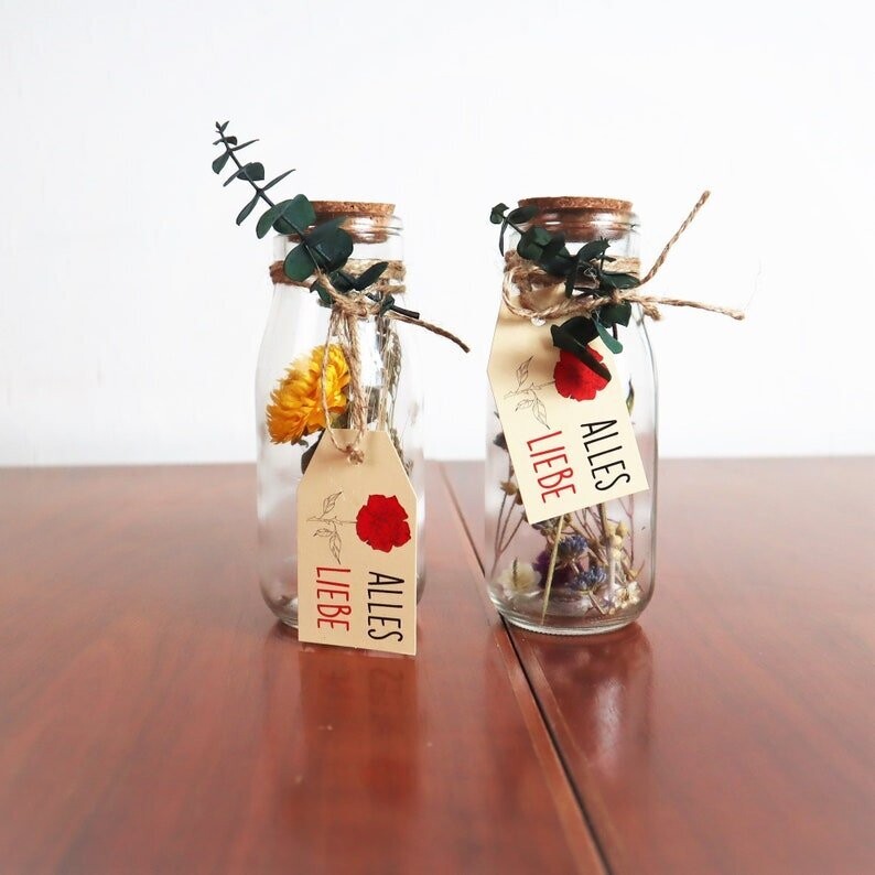 Trockenblumendeko, Trockenblumen im Glas, 2 Varianten