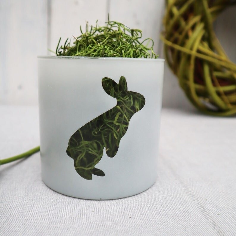 Osterdeko Windlicht Glas mit Hasenmotiv