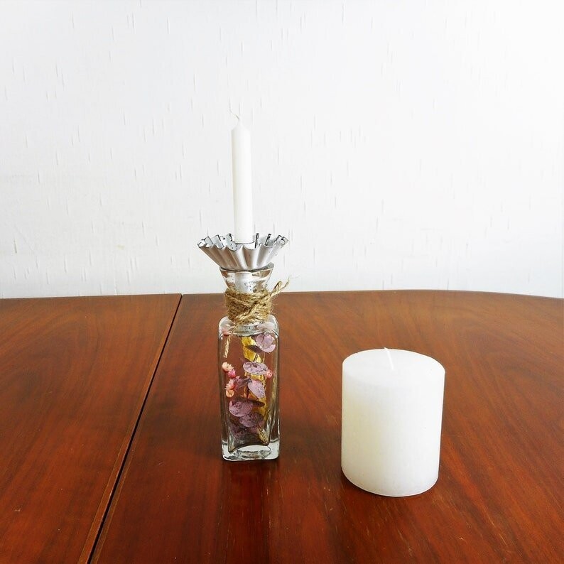 Trockenblumendeko Trockenblumen im Glas mit Kerzenhalter