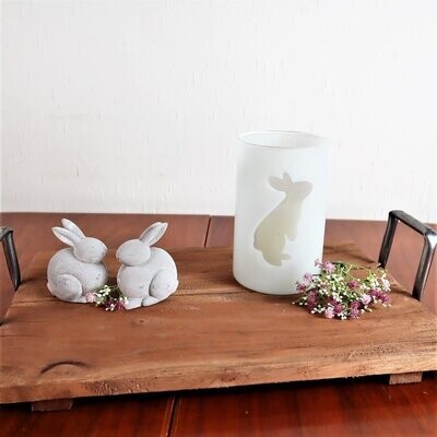 Osterdeko Windlicht Glas mit Hasenmotiv groß