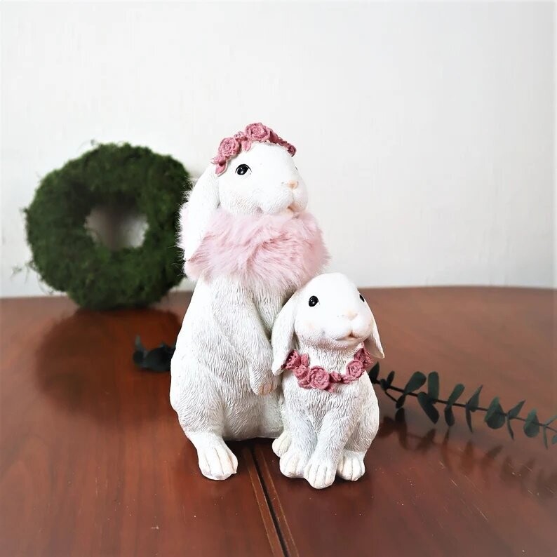Osterdeko Osterhase weiß rosa, Floristikdeko