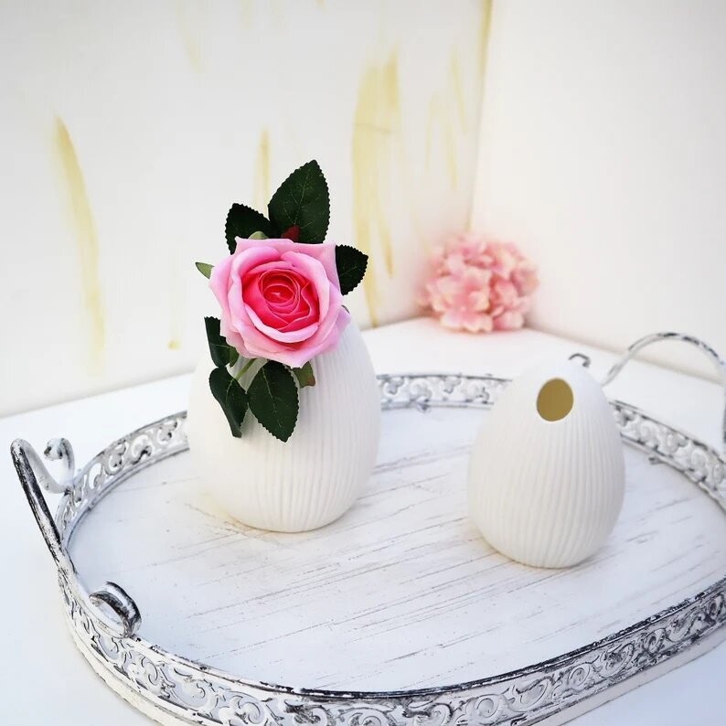 Tischdeko Keramik Vase Osterdeko, Vase in Ei Form, Floristikdeko