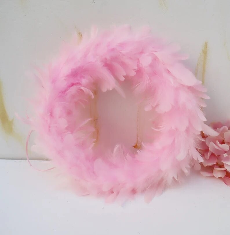 Feder Kranz pink, Floristikdeko