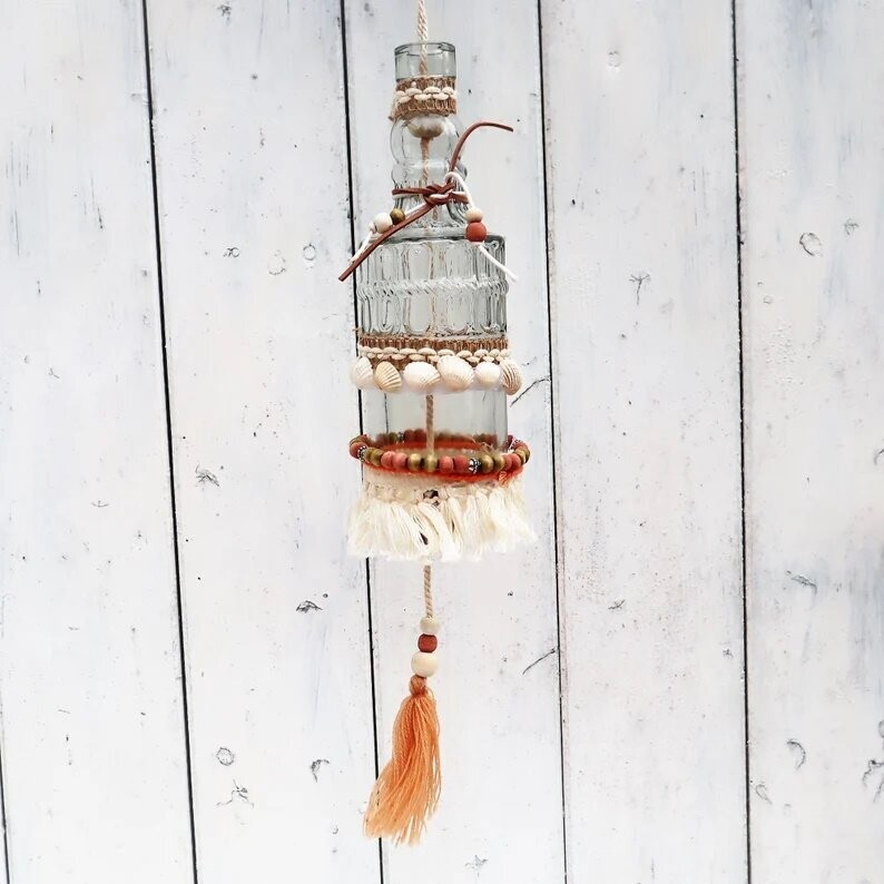 Fensterdeko Flasche zum Hängen Boho Deko