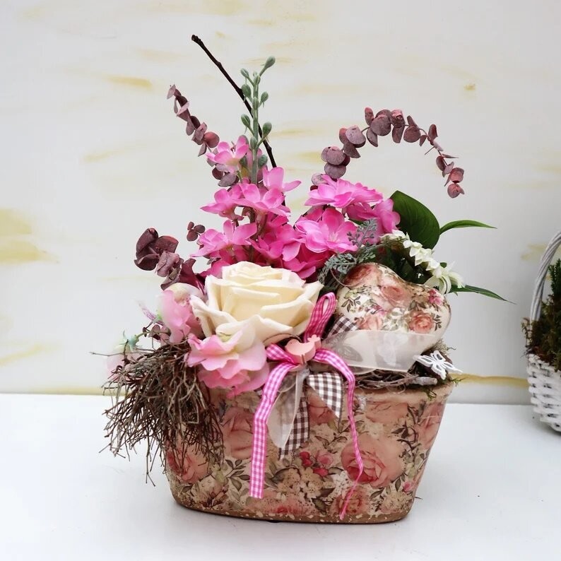 Tischgesteck Tischdeko romantisch  mit Rose
