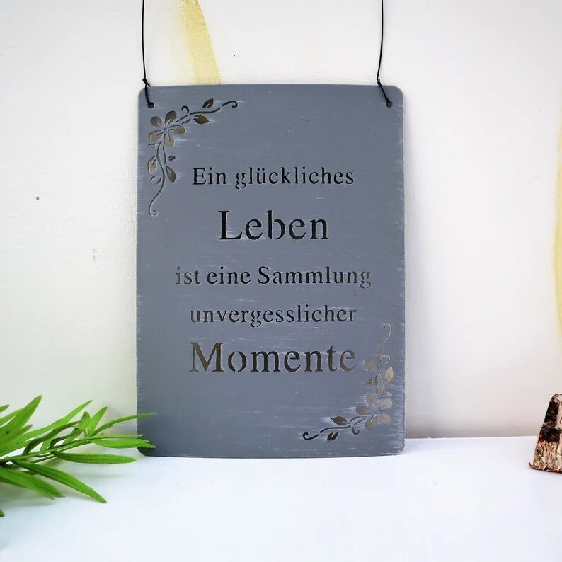 Deko Schild aus Metall mit tollem Spruch/ glückliches Leben