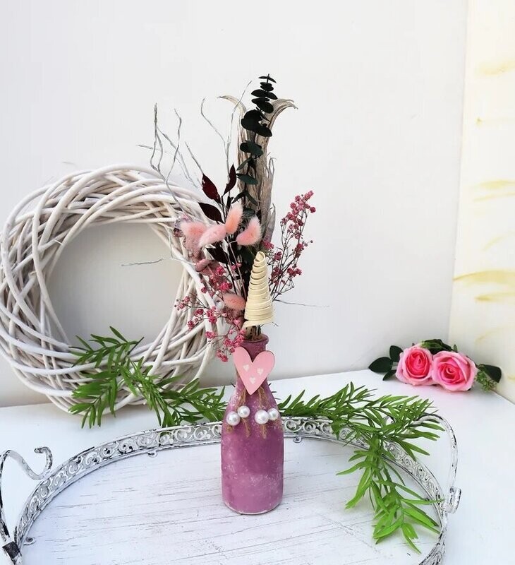Trockenblumenstrauß mit Vase rosa-natur
