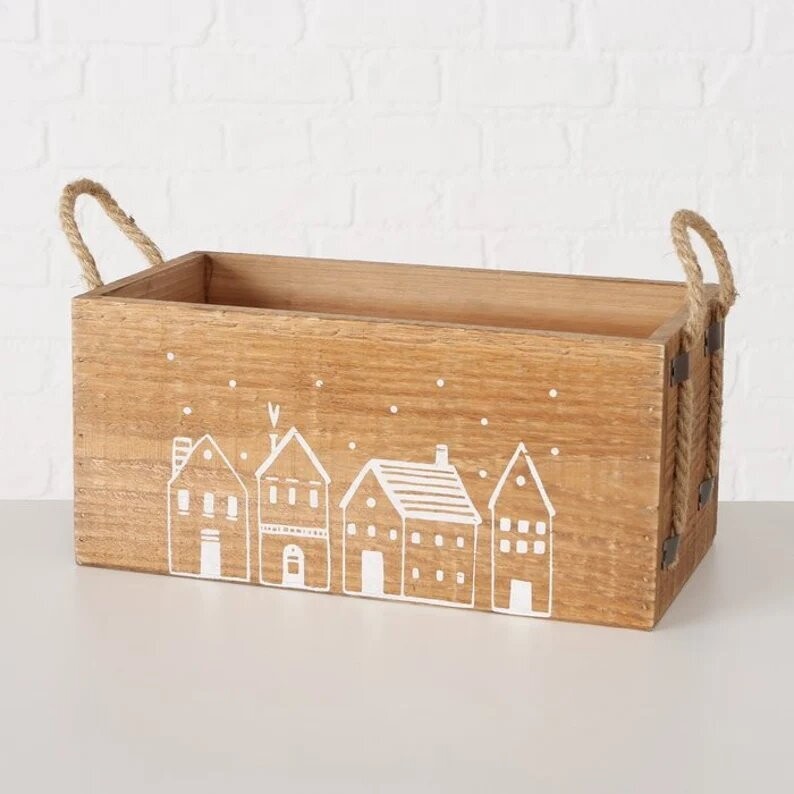 Adventskiste Geschenkbox Pflanzkiste Häuser klein