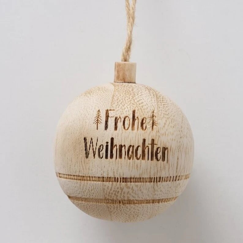 Weihnachtskugel Holz Spruch Frohe Weihnachten