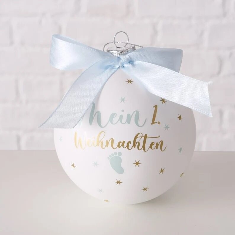 Weihnachtsdeko Glaskugeln Babys erstes Weihnachten Christbaumkugeln blau 1 Fuß