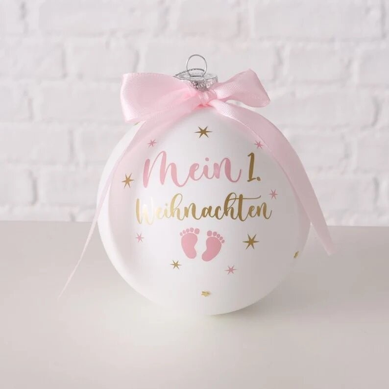 Weihnachtsdeko Glaskugeln Babys erstes Weihnachten Christbaumkugeln rosa 2 Füße